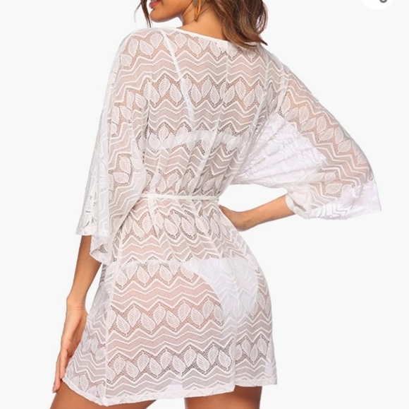 Hotouch White Leafy Lace Swimsuit Cover-up Size M - Picture 3 of 7